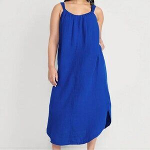 NWT Old Navy Womens Sleeveless MIdi Dress Size S Blue Gauze Cotton